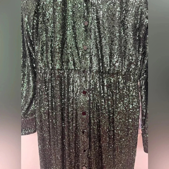 NWT Dress the Population Connie Sequin Shirt Dress L - Picture 6 of 8